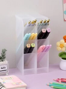 Slant Plug Multi-Functional Plastic Office Storage Desktop Organization Pen Holder Rectangular Can Stand Standing Pencil Holder, Desk Organizer - White - View 2