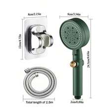 Shower Head Handheld Spray Combo - High Pressure Handheld Showerhead With OFF Pause Switch, 5 Spray Modes Shower Wand With Shut Off Button, Removable Shower Head - Green - View 2