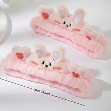 1入組可愛的心形兔子白色頭帶，採用柔軟吸水珊瑚絨面料製成，非常適合在家生活期間洗髮，吹髮和造型，也適用於卸妝和敷臉 - 粉色 - 查看 5
