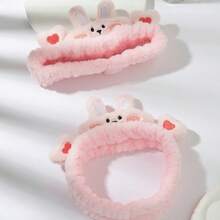 1入組可愛的心形兔子白色頭帶，採用柔軟吸水珊瑚絨面料製成，非常適合在家生活期間洗髮，吹髮和造型，也適用於卸妝和敷臉 - 粉色 - 查看 2