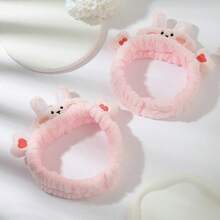 1入組可愛的心形兔子白色頭帶，採用柔軟吸水珊瑚絨面料製成，非常適合在家生活期間洗髮，吹髮和造型，也適用於卸妝和敷臉 - 粉色 - 查看 3