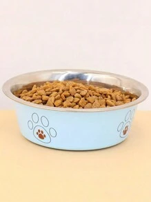 1pc Stainless Steel Pet Bowl With Paw Print, Anti-Tip And Skid-Proof Dog/Cat Bowl, Cartoon Pet Feeding Bowl For Cats And Dogs