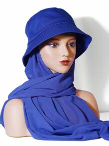 1 buc. Set simplu/colorat la modă pentru femei, inclusiv batic de culoare uni, pălărie din șifon, 2 buc eșarfă și combinație de pălărie - Multicolor - Vizualizare 7