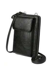 MIYIN Women's Fashion Retro Style Small Zipper Crossbody Bags With Adjustable Shoulder Strap PU Vintage Cell Phone Purse Wallet With Credit Card Slots Minimalist Casual Shoulder Bag Clutch Purse For Woman For Shopping, Working, Traveling, Hiking.(Black) IPhone Bag Pouch Phone Cell Phone Purse Wallet Pouch Phone Bag Women Purse