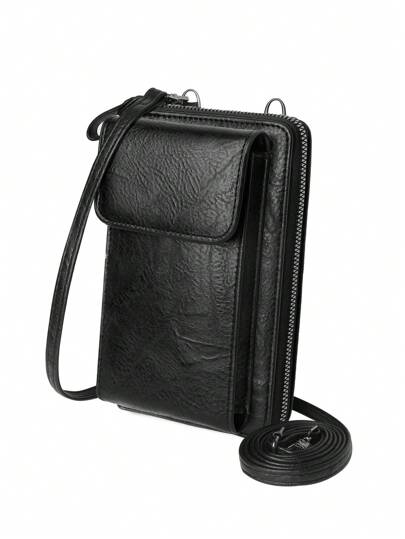 MIYIN Women's Fashion Retro Style Small Zipper Crossbody Bags With Adjustable Shoulder Strap PU Vintage Cell Phone Purse Wallet With Credit Card Slots Minimalist Casual Shoulder Bag Clutch Purse For Woman For Shopping, Working, Traveling, Hiking.(Black) IPhone Bag Pouch Phone Cell Phone Purse Wallet Pouch Phone Bag Women Purse