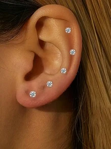 Ein Paar S925 Sterling Silber einfache Ohrstecker für Frauen, 6mm/8mm/10mm Stab Mini Zirkonia, tägliche Dekoration feiner Ohrringe