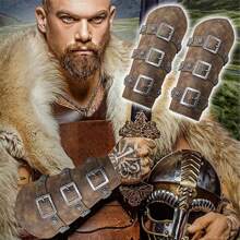 1 件皮革护腕手套文艺复兴扣臂护腕男女适用中世纪棕色腕袖理想万圣节 - A - 查看 4