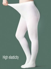 1件加大码/特大码白色舞蹈紧身裤，成人女士芭蕾舞练习袜，适合体重不超过200磅的超重女士，轻薄不透明踩脚式紧身裤，适合春夏穿着，芭蕾舞练习必备品 - 白色 - 查看 10