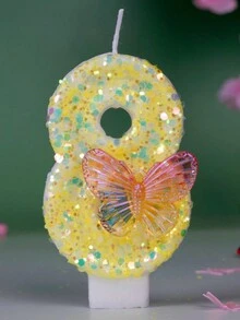 1 vela de cumpleaños con forma de número  en color amarillo con patrón de mariposa para celebración de fiestas y aniversarios, velas creativas sin humo de romance - Amarillo - Ver 22