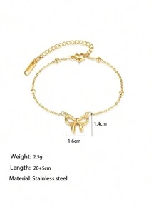 1入新款金色不掉色不鏽鋼項鍊套裝，由逃亡公主風格蝴蝶結及圓珠組成吊墜，女性時尚極簡鎖骨鏈 - 金黃色 - 查看 9