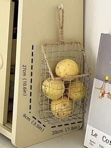 1pc Large Metal Wire Storage Basket With Woven Handle, Nordic Style Kitchen & Home Decor, Magazine & Book Holder - Multicolor - View 5