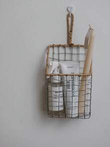 1pc Large Metal Wire Storage Basket With Woven Handle, Nordic Style Kitchen & Home Decor, Magazine & Book Holder - Multicolor - View 6