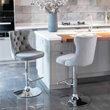 2/4/6 Piece Set Adjustable Swivel Bar Stools, Dining Bar Chairs With Velvet Tufted Back, Metal Base, Footrest For Home Bar, Dining Room, Kitchen Island. - Abu-abu perak - View 5