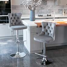2/4/6 Piece Set Adjustable Swivel Bar Stools, Dining Bar Chairs With Velvet Tufted Back, Metal Base, Footrest For Home Bar, Dining Room, Kitchen Island. - Abu-abu perak - View 3