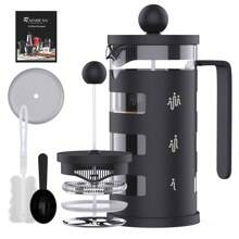 RAINBEAN Cafetiere 2 杯法式压滤咖啡壶，易清洁，耐热硼硅酸盐玻璃，350 毫升/12 盎司，黑色 - 黑色 - 查看 1