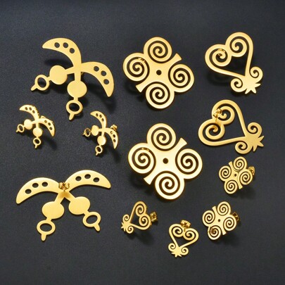 1Pair African Ancient Cultural Symbol Stud Earrings Stainless Steel Akofena Adinkra Gye Nyame Sankofa Jewelry