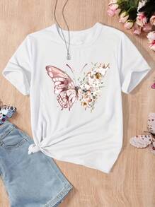 Young Girl Short Sleeve Round Neck T-Shirt, Cute Letter Print, Toddlers' Casual Comfortable Top For Sports Or Everyday Wear