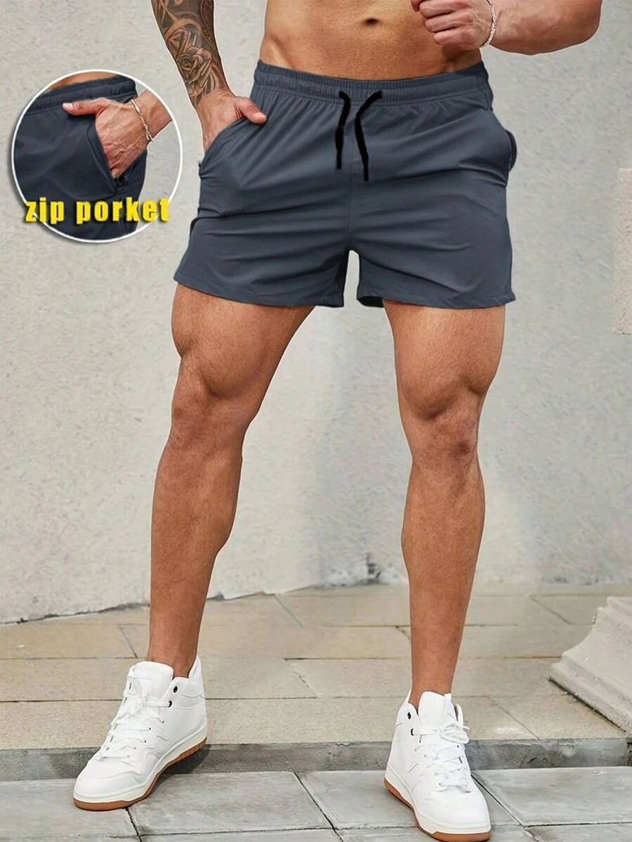 Men's Athletic Shorts With Drawstring, Elastic Waistband And Pockets, Quick-Dry And Loose Fit - Dark Grey - View 1