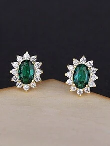 1對女士純銀耳釘，時尚優雅，簡約百搭，送給女友的禮物 - 金黃色 - 查看 1