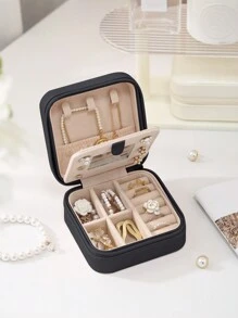 CASEGRACE 1pc PU Leather Square Jewelry Box Organizer Portable Necklace Ring Jewellery Storage Case For Valentine's Day Gift Back To School
