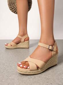 Women's Platform Wedges Sandals Espadrille Dressy Casual Summer Comfortable High Heeled With Adjustable Buckle Shoes - Màu be - Xem 2
