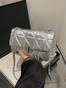 Summer Lightweight Exquisite Texture Small Bag For Women, 2024 New Silver Small Square Bag With High-End Chain, Crossbody Bag