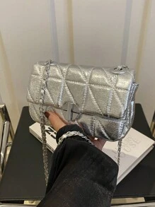 Summer Lightweight Exquisite Texture Small Bag For Women, 2024 New Silver Small Square Bag With High-End Chain, Crossbody Bag