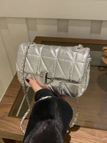 Summer Lightweight Exquisite Texture Small Bag For Women, 2024 New Silver Small Square Bag With High-End Chain, Crossbody Bag