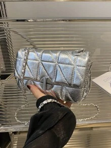 Summer Lightweight Exquisite Texture Small Bag For Women, 2024 New Silver Small Square Bag With High-End Chain, Crossbody Bag