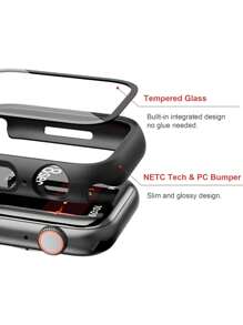 2pcs Transparent Black PC + Tempered Glass Integrated Watch Case, Anti-Drop Fashionable Protective Cover, Compatible With Apple Watch Series Ultra/SE/11/10/9/8/7/6/5/4/3/2/1, 38/40/41/42/44/45/46/49mm, Smartwatch Accessory - Black+Transparent - View 3