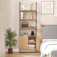 COSTWAY Ladder Bookshelf With Rattan Cabinet 71" Tall Wall Mounted Bookcase Natural - 天然-1 PCS - 查看 9