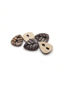 100 piezas Botones de coco natural con forma de hoja, estilo de botón para ropa de bricolaje - 100 piezas - Ver 1