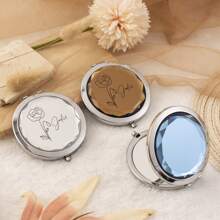 Personalized Compact Mirror, Birth Flower Crystal Mirror, Customized Bridesmaid Mirror, Pocket Mirror Bridesmaid Gift, Bridal Party Gift