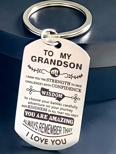 Stainless Steel Keychain For My Grandson, Birthday/Graduation/Christmas Gift From Grandparents To Grandson Car Accessories Bag Charm Backpack For School Cute Goth Y2k