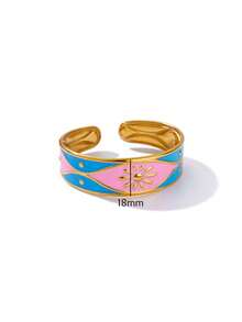 1入組彩色油滴太陽女手鐲，金色不銹鋼幾何開口袖扣手鐲，美學時尚珠寶禮物 2024 - 金黃色 - 查看 9