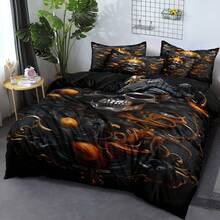 3 件金色皇冠与骷髅图案羽绒被套装 - 柔软舒适的卧室、客房和宿舍装饰床上用品套装（1 个羽绒被套和 2 个枕套）