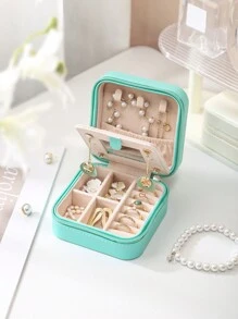 CASEGRACE 1pc PU Leather Square Jewelry Box Organizer Portable Necklace Ring Jewellery Storage Case For Valentine's Day Gift Back To School