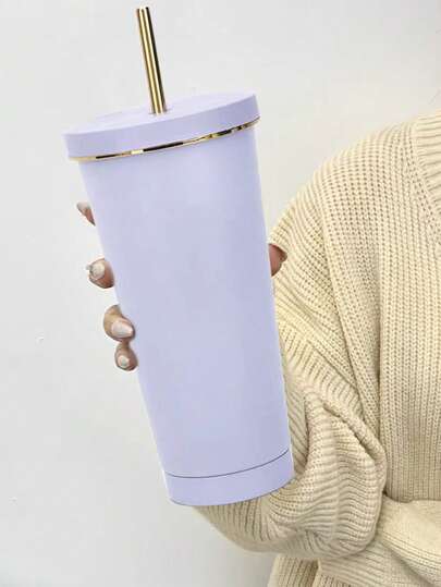 Stainless Steel Vacuum Insulated Cup With Straw, Large Capacity Portable Coffee Mug, Perfect Car Gift Cup Water Bottle