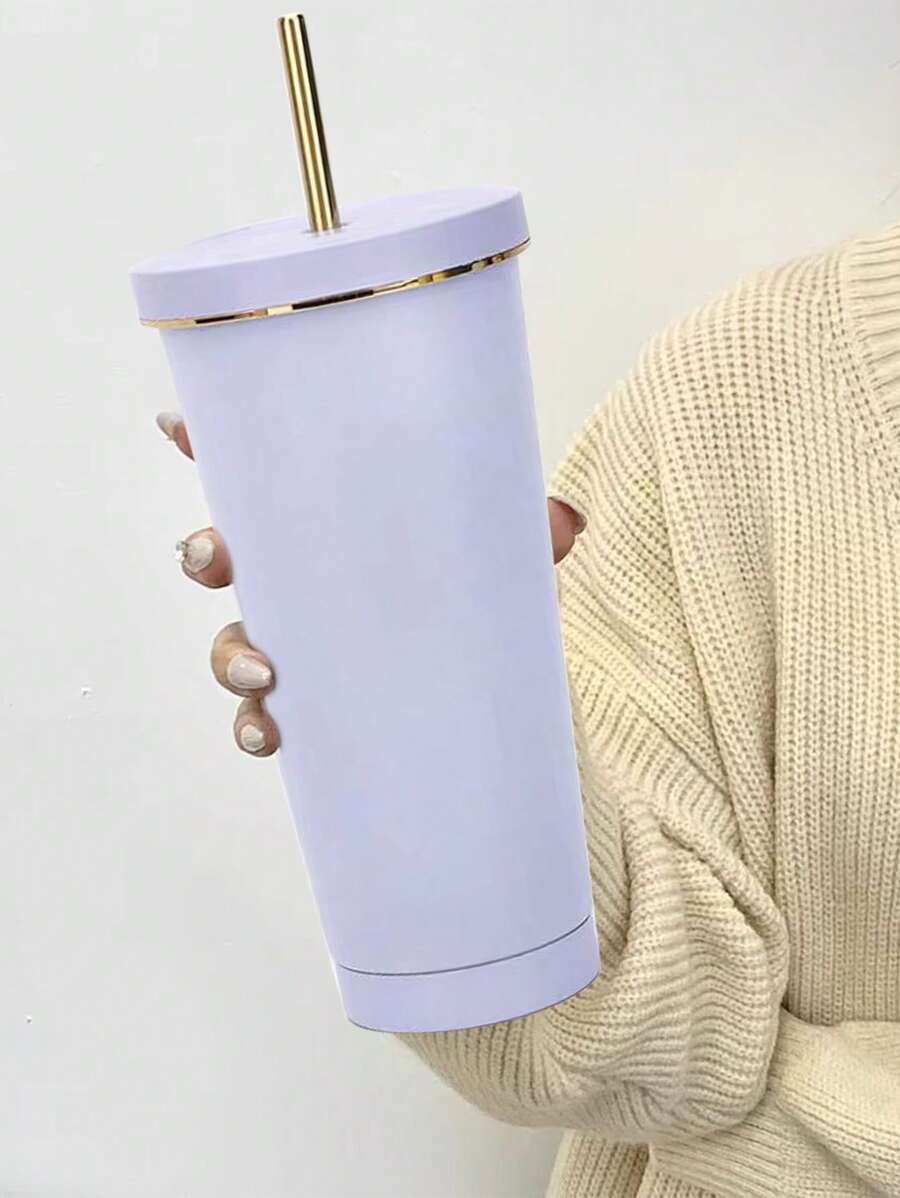 不锈钢真空保温杯带吸管，大容量便携式咖啡杯，完美的汽车礼品杯水瓶
