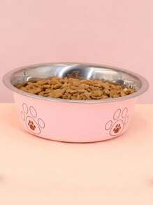 1pc Stainless Steel Pet Bowl With Paw Print, Anti-Tip And Skid-Proof Dog/Cat Bowl, Cartoon Pet Feeding Bowl For Cats And Dogs