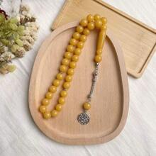 1pc Plus Size 33pcs Acrylic Faux Amber Prayer Beads Bracelet, Minimalist Casual Design Suitable For Muslim Men Daily Wear