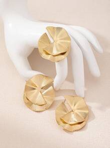 1 Set Minimalist Stylish Versatile Exaggerated Asymmetrical Design Rings And Earrings Suit, Suitable For Vacation And Daily Wear - Geometric Set - View 2