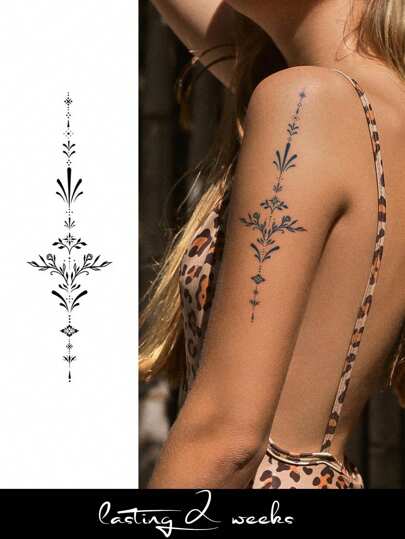 CAT QUEEN ART Fashionable And Personalized Blue Semi-Permanent Tattoo Sticker With Spine, Arm, Wrist, Chest, Abdomen & Back Body Juice Pattern That Lasts For 14 Days Without Fading Or Reflection, 1 Piece/Pack