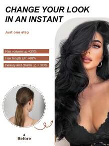 Tóc nối kẹp hình chữ V, màu đen, dài 20-22 inch, kiểu tóc xoăn gợn sóng tự nhiên, chất liệu sợi tổng hợp. - màu đen - Xem 8