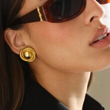 S SHOPBOHO 1 Paar INS Edelstahl 18 Karat vergoldete strukturierte Kreis Ohrringe für Frauen