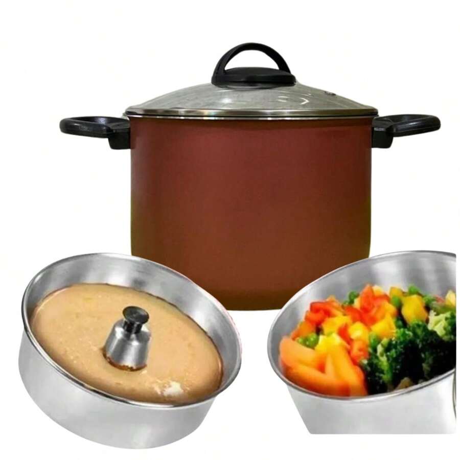 Panela Multiuso 3x1 Caldeirão Antiaderente Pudim, Banho Maria, Cuscuzeiro, Legumes, Cozimento A Vapor