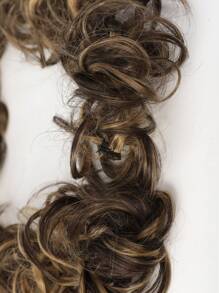 DIY亂髮包蓬鬆发型接髮，捲髮辮髮帶髮髻馬尾發饰髮圈鬆緊帶發套假髮，女士髮套(棕色混金色) - 彩色 - 查看 4