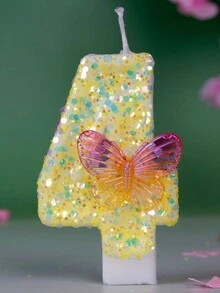 1 vela de cumpleaños con forma de número  en color amarillo con patrón de mariposa para celebración de fiestas y aniversarios, velas creativas sin humo de romance - Amarillo - Ver 7