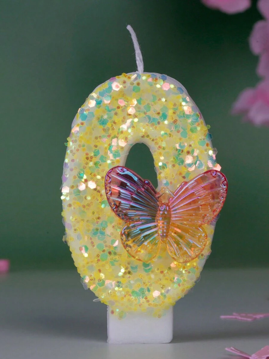 1 vela de cumpleaños con forma de número en color amarillo con patrón de mariposa para celebración de fiestas y aniversarios, velas creativas sin humo de romance - Amarillo - Ver 1