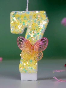 1 vela de cumpleaños con forma de número  en color amarillo con patrón de mariposa para celebración de fiestas y aniversarios, velas creativas sin humo de romance - Amarillo - Ver 10